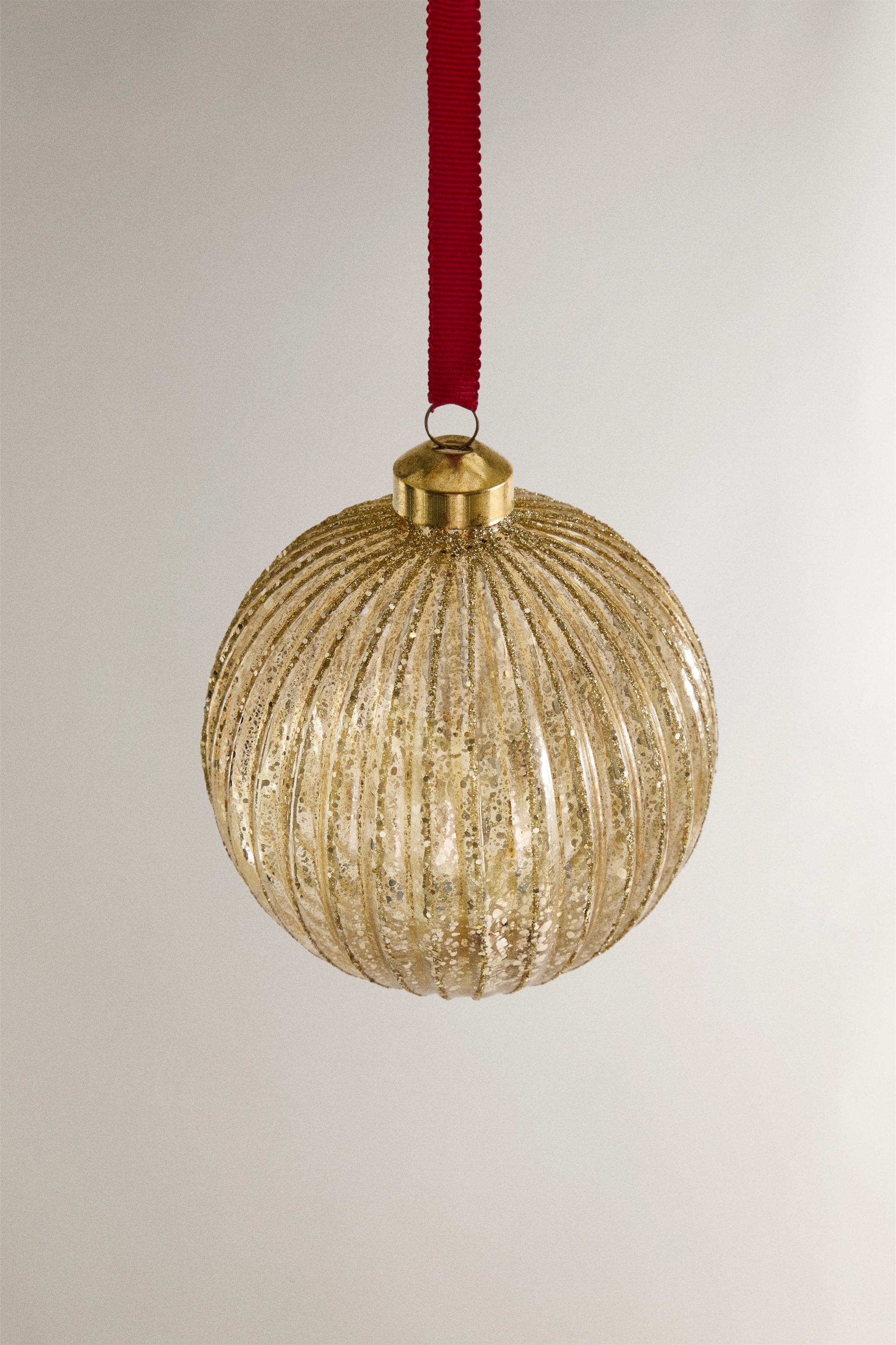 GOLD GLITTERY STRIPED CHRISTMAS TREE ORNAMENT